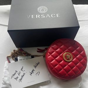 Versace shoulder quilted camera bag red